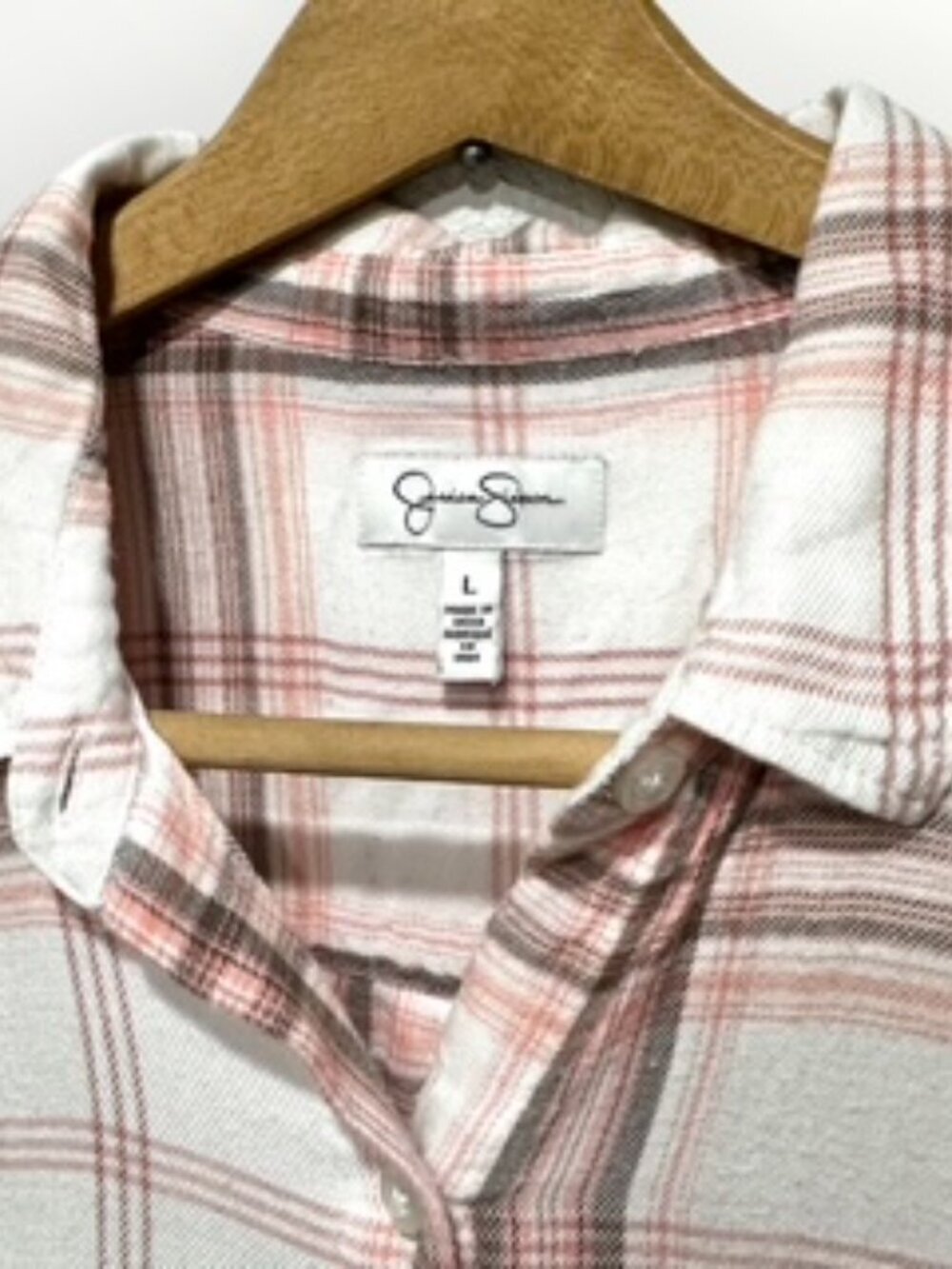 Jessica Simpson Womens Plaid Button-Up Shirt Long Sleeve Pink Multicolor Size L - Picture 3 of 15